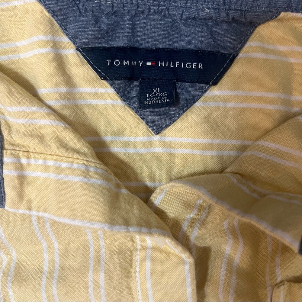 2000’s prep Tommy Hilfiger yellow striped button-up - Picture 3 of 5